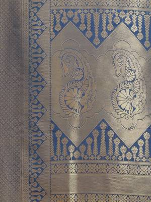Blue color Kanjivaram semi silk saree with unstitched blouse 5