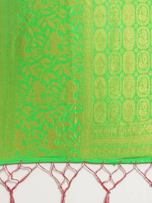 Pink color Kanjivaram semi silk saree with unstitched blouse 5