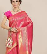 Pink color Kanjivaram semi silk saree with unstitched blouse