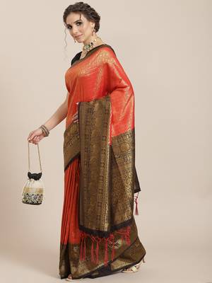 Red color Kanjivaram semi silk saree with unstitched blouse 1