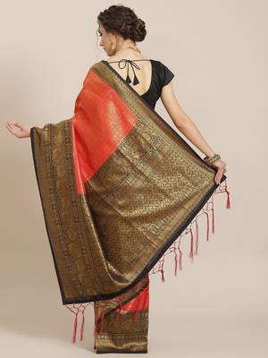 Red color Kanjivaram semi silk saree with unstitched blouse 2