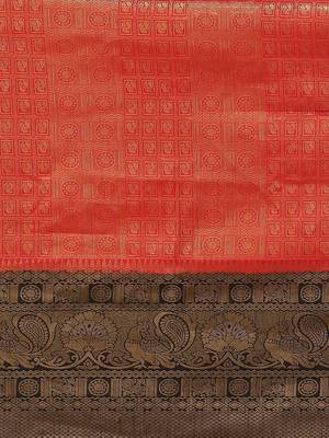Red color Kanjivaram semi silk saree with unstitched blouse 3