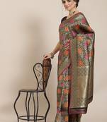 Black color Kanjivaram semi silk saree with unstitched blouse
