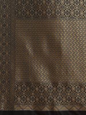 Black color Kanjivaram semi silk saree with unstitched blouse 4