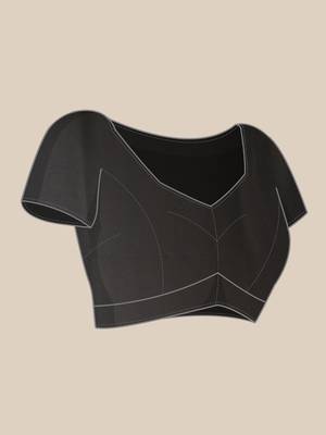 Black color Kanjivaram semi silk saree with unstitched blouse 5
