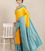 Yellow color Kanjivaram semi silk saree with unstitched blouse