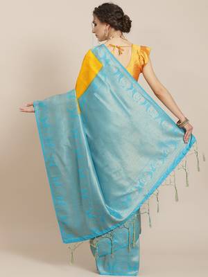 Yellow color Kanjivaram semi silk saree with unstitched blouse 3