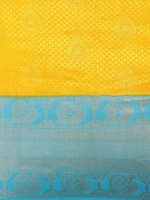 Yellow color Kanjivaram semi silk saree with unstitched blouse 4