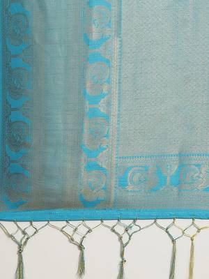 Yellow color Kanjivaram semi silk saree with unstitched blouse 5