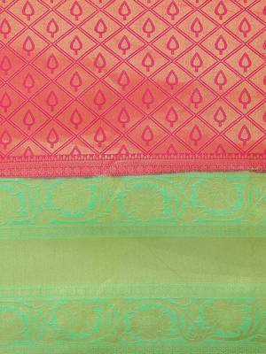 Pink color Kanjivaram semi silk saree with unstitched blouse 4