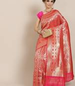 Pink color Kanjivaram semi silk saree with unstitched blouse