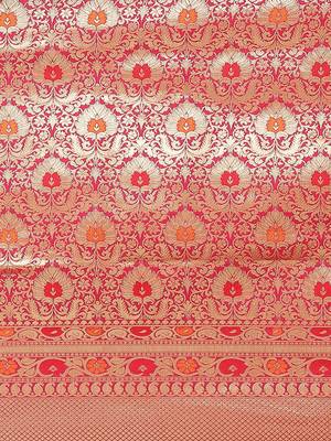 Pink color Kanjivaram semi silk saree with unstitched blouse 4