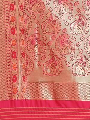 Pink color Kanjivaram semi silk saree with unstitched blouse 5