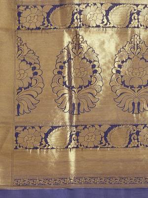 Blue color Kanjivaram semi silk saree with unstitched blouse 5