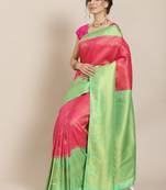 Pink color Kanjivaram semi silk saree with unstitched blouse