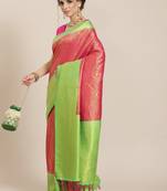 Pink color Kanjivaram semi silk saree with unstitched blouse