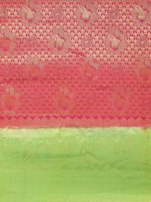 Pink color Kanjivaram semi silk saree with unstitched blouse 4