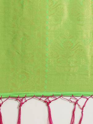 Pink color Kanjivaram semi silk saree with unstitched blouse 5