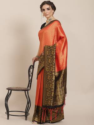 Red color Kanjivaram semi silk saree with unstitched blouse 1
