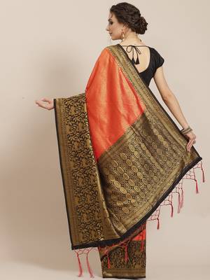 Red color Kanjivaram semi silk saree with unstitched blouse 2