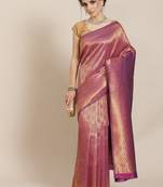 Violet color Kanjivaram semi silk saree with unstitched blouse