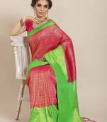 Pink color Kanjivaram semi silk saree with unstitched blouse