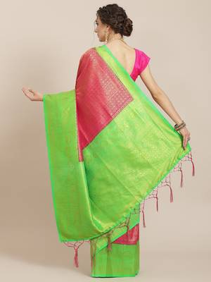 Pink color Kanjivaram semi silk saree with unstitched blouse 3