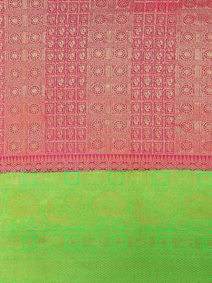 Pink color Kanjivaram semi silk saree with unstitched blouse 4