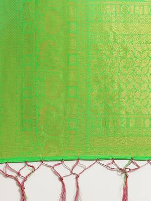 Pink color Kanjivaram semi silk saree with unstitched blouse 5