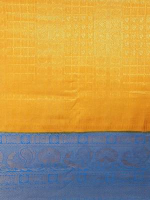 Yellow color Kanjivaram semi silk saree with unstitched blouse 4