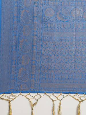 Yellow color Kanjivaram semi silk saree with unstitched blouse 5