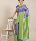 Blue color Kanjivaram semi silk saree with unstitched blouse
