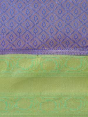 Blue color Kanjivaram semi silk saree with unstitched blouse 4