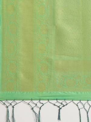 Blue color Kanjivaram semi silk saree with unstitched blouse 5