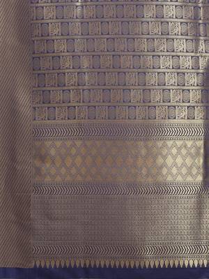 Blue color Kanjivaram semi silk saree with unstitched blouse 5