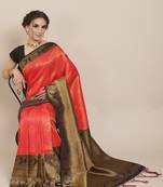 Red color Kanjivaram semi silk saree with unstitched blouse