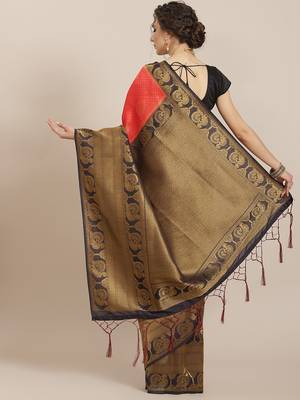 Red color Kanjivaram semi silk saree with unstitched blouse 2