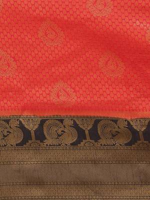 Red color Kanjivaram semi silk saree with unstitched blouse 3
