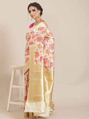 White color Kanjivaram semi silk saree with unstitched blouse 1