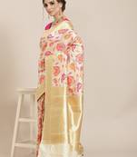 White color Kanjivaram semi silk saree with unstitched blouse