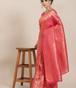 Women's pink color Kanjivaram semi silk saree with unstitched blouse
