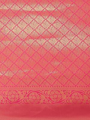 Women's pink color Kanjivaram semi silk saree with unstitched blouse 4