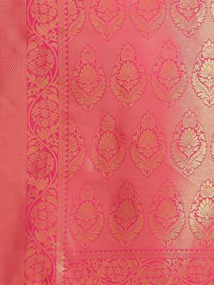 Women's pink color Kanjivaram semi silk saree with unstitched blouse 5
