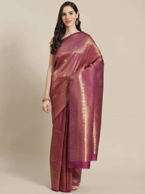 Violet Kanjivaram semi silk saree with unstitched blouse 1