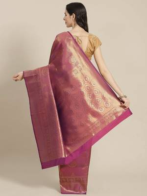 Violet Kanjivaram semi silk saree with unstitched blouse 2