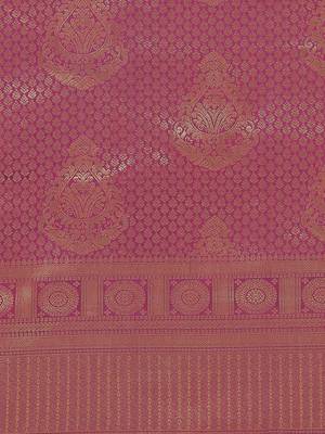 Violet Kanjivaram semi silk saree with unstitched blouse 4