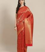 Red Kanjivaram semi silk saree with unstitched blouse