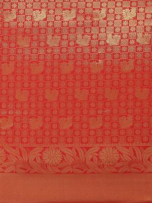 Red Kanjivaram semi silk saree with unstitched blouse 3