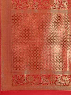 Red Kanjivaram semi silk saree with unstitched blouse 4