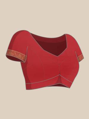 Red Kanjivaram semi silk saree with unstitched blouse 5